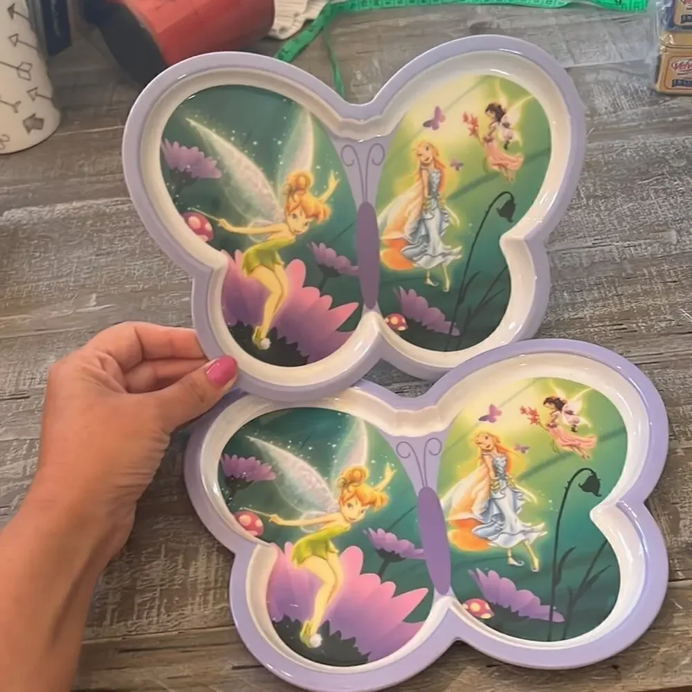 ▶️ Disney Store ◀️ 2 Tinker Bell & Fairies Plastic Collectors Plates.